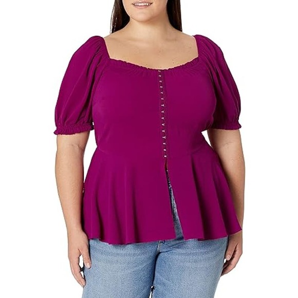 City Chic Tops - NWT City Chic Quirky Top Women's Size M Raspberry Peplum Decorative Corset Plus